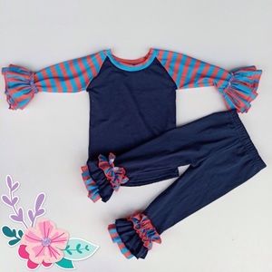 NEW! Double Ruffle Pant, Matching Set Navy